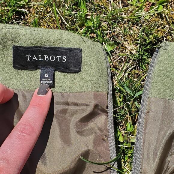 Talbot's Wool Mini Olive Skirt Preppy Dark Academia Twee Workwear Career - Picture 2 of 3
